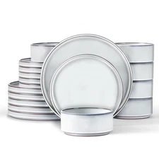 18 Piece Dinnerware Sets for 6, Stoneware Dinner Plates and Bowls Set, Dishwa...