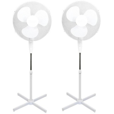 2x 16'' Weiß Oszillierender Standventilator 3 Geschwindigkeiten Freistehender Lüfter