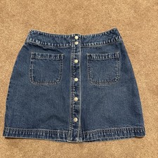 Vintage Gap Blue Jean Mini Skirt Snap Flat Front Pockets Sz 8 100 Cotton