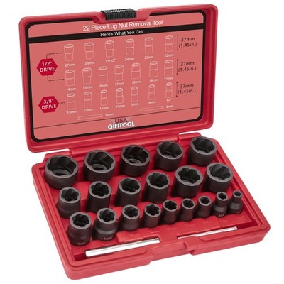 22PCS Bolt Extractor Set - Easy Out Lug Nut Remover, Stripped Screw Tool Kit