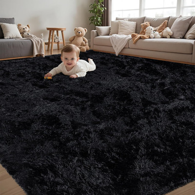 8X10 Area Rug for Living Room:Ultra Soft Fluffy Shag Black Rugs,Large Fuzzy Plus