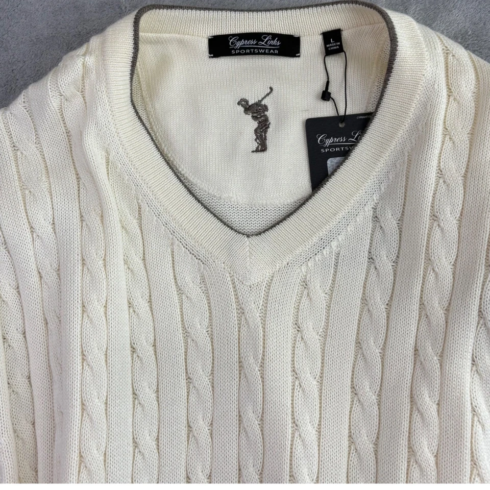 Cypress Links Ropa Deportiva Para Hombres L Suéter Chaleco Tejido con Cable Golf Marfil Preppy Nuevo con Etiquetas Foto 3 de 4