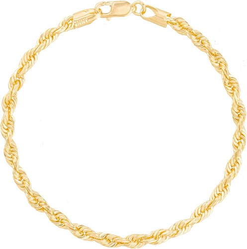 Floreo 10k Yellow Gold 4mm Solid Rope Chain Diamond Cut Bracelet or Anklet