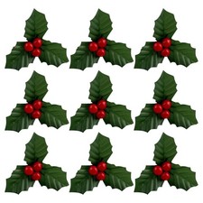 20 Pcs Christmas Holly Berries Faux Berry Flowers with Leaves Xmas Berry Pick...