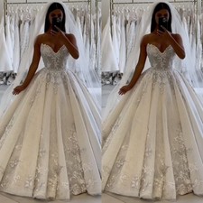 Classic Wedding Dresses V Neck Boho Lace Appliques Ball Bridal Gown Sweep Train