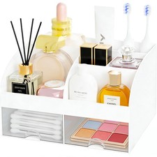 Makeup Organizer with 2 Drawers, Countertop Cosmetic Storage for Vanity White