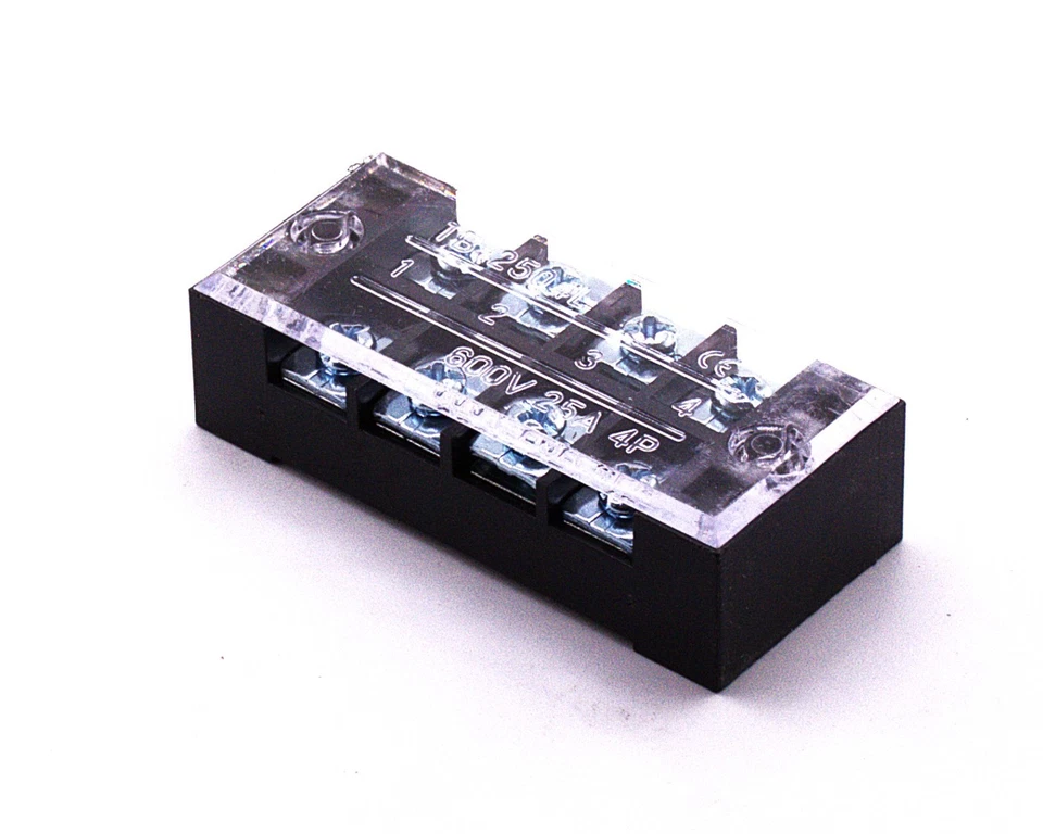 8 Position (2 by 4) HD 25A 600V  Barrier Terminal Block Strip w/ Cover + Jumpers - Image 4 of 4