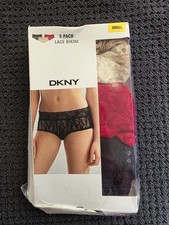 DKNY Women's 3-Pack Lace Bikini DK4080 Panties Ladies Underwear Black/Red/Nude S