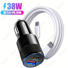 For iPhone17 16 15 Air Samsung Fast Charger USB Type C 38W Car Adapter PD Cable