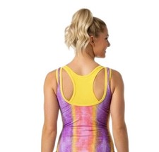 Satara VTG Racerback Rainbow Foil Accents Leotard Yellow Pink Purple AS Adult S