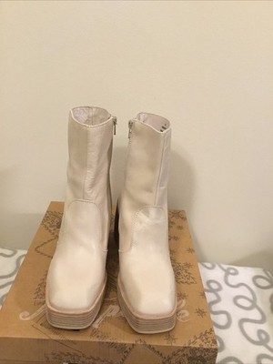 Free People Ruby Ankle Boot Ivory Leather Platform Block Heel Zip Size 37/7