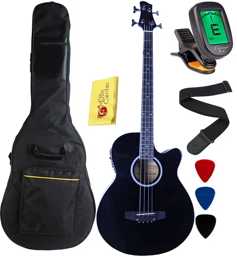 Full Size 4 Strings Cutaway Acoustic-Electric Bass Guitar With 4-Band Equaliz...