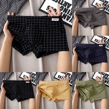 Men's Cotton Spandex Loose Boxer Shorts Plaid Pattern Comfortable Wear
