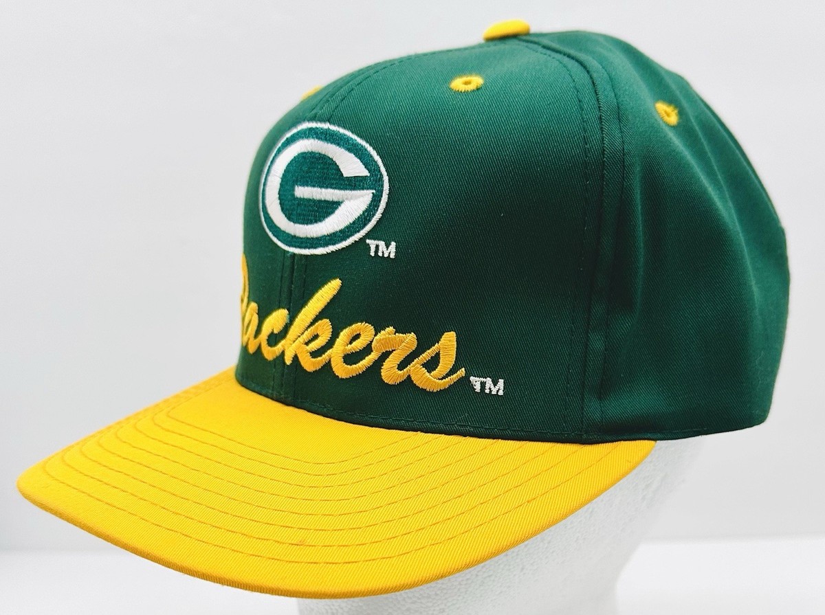 Vintage Logo 7 Green Bay Packers NFL Snapback Hat Cap Green Yellow