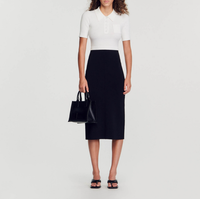 Sandro Kleid Schwarz Gr. 36 Damen Strickkleid Midi Midikleid Knit SFPRO03187