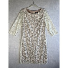 Vince Camuto Ivory Lace Cocktail Formal Dress 3/4 Sleeve Size 8 Nude Lining