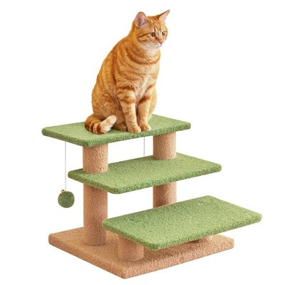 15''H Green Multi-Step Pet Stairs for High Beds & Sofas, 3-Step Cat Stairs wi...