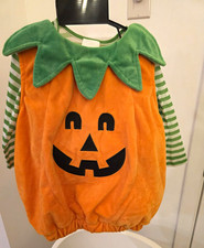 Infant/Toddler Pumpkin Hooded Costume Complete Outfit Orange Green White 12-18 m