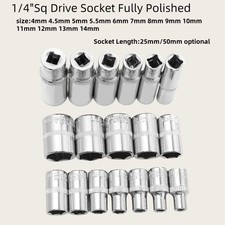 Sockets 4mm 4.5mm 5mm 5.5mm 6mm 7mm 8mm 9mm To 14mm 1/4"Sq Drive Fully Polished