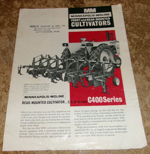 1966 minneapolis-moline front + rear cultivators 2 page brochure good used