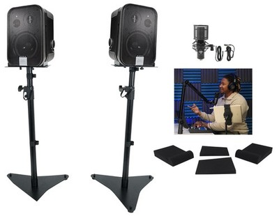 (2) JBL C2PS CONTROL 2P 5.25'' Studio Recording Monitor Speakers+Stands+Mic+Boom