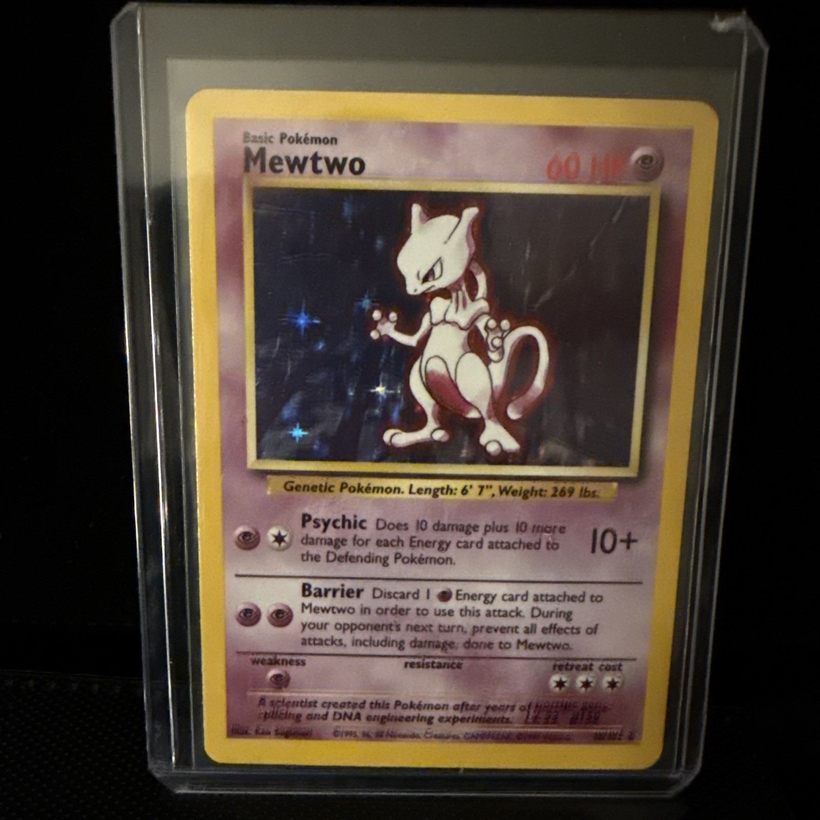 Pokémon TCG Mewtwo Holo Foil Rare Card Base Set, 10/102, Vintage 1999 LP