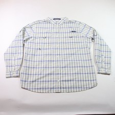 Columbia PFG Shirt Mens XL Green Blue Plaid Super Bahama Omni-Shade Fishing