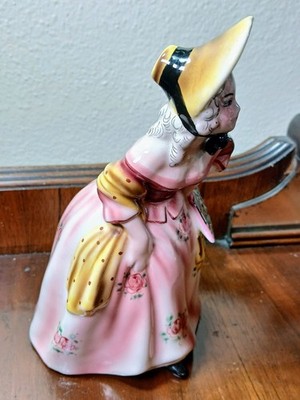 Vintage Austrian Porcelain Lady Figurine Pink Dress Fan Cottage Decor Romantic S
