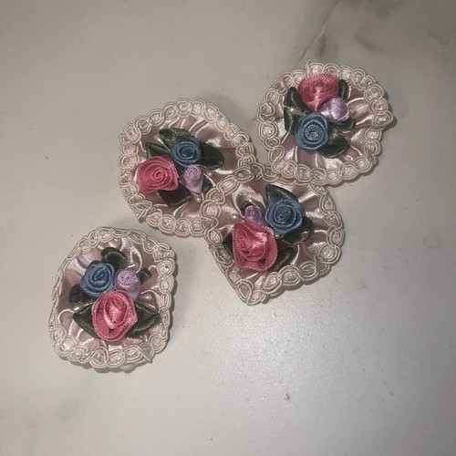 Vintage Baby Barrettes Hook And Loop Flowers Pink Blue Purple