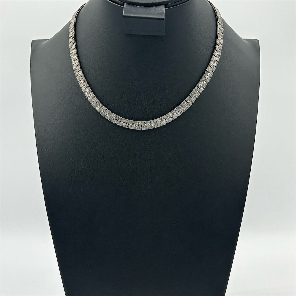 Vintage Wide Textured Antiqued Finish Metal Necklace