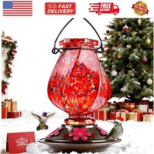 Hummingbird Feeder, Hand Blown Glass Hummingbird Feeders for Outdoors Hanging...