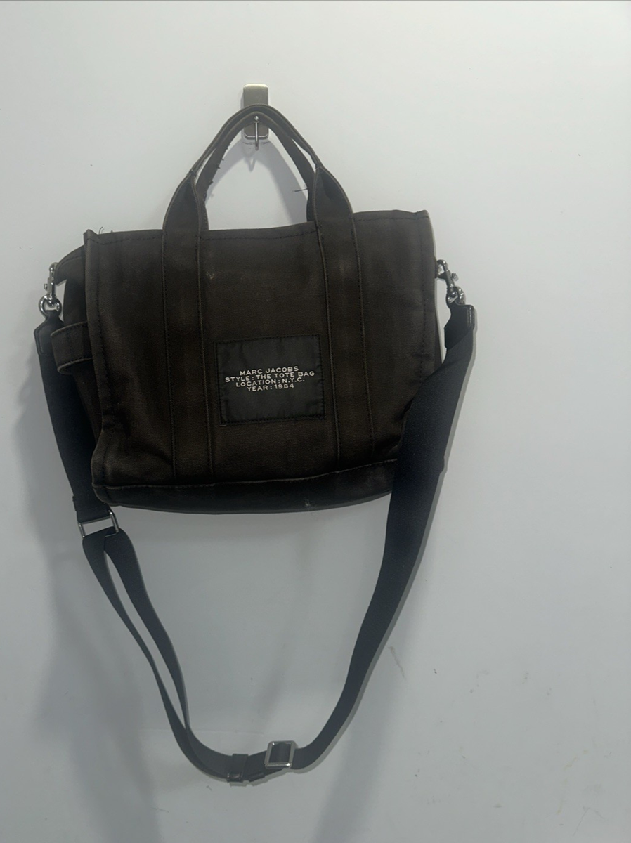 MARC JACOBS BLACK CANVAS THE TOTE BAG ZIP TOP SHOULDER PURSE BAG