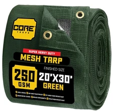 Core Tarps 60% Green Shade Cloth with Grommets - 20 X 30 FT Heavy Duty Mesh T...