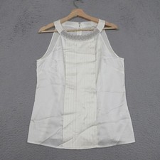 Banana Republic Shirt Womens 8 IvoryEmbellished Beaded Neck Dressy Tank