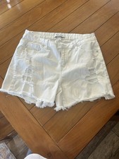Judy Blue Women White Distressed Denim Shorts Eyelet Detail L