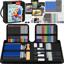 133 Pack Drawing Set Sketching Kit, Pro Art Supplies with Sketch Book, Coloring 