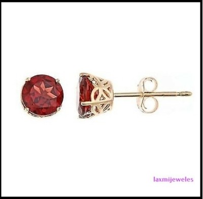 3.00 Ct Red Round Solitaire Lab-Created Diamond Earrings 14K Yellow Gold Finish