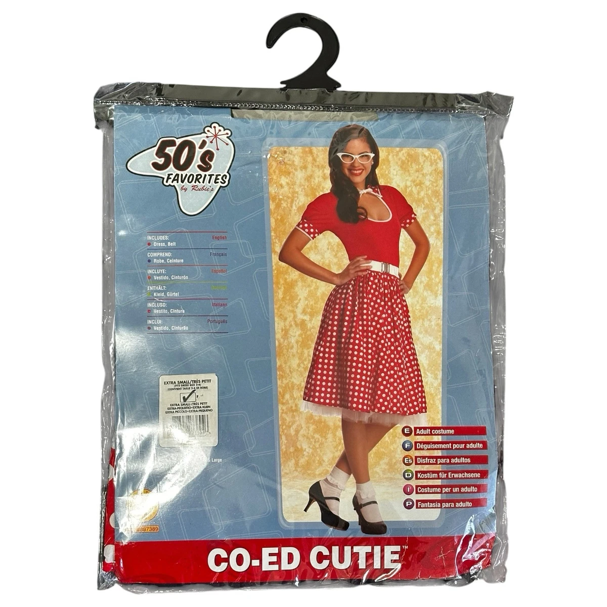50's Nerd Girl Retro Sock Hop Polka Dot Minnie Mouse Dress Costume Halloween XS