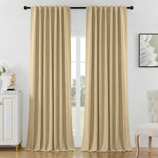 Beige Blackout Curtains 72 Inches Long - 100 Blackout Curtain for Bedroom, Rod