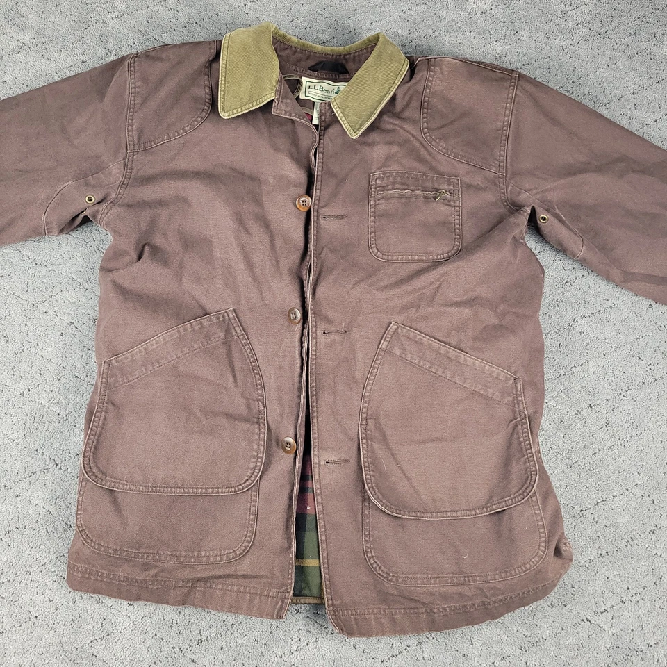 VTG LL Bean Jacket Mens M Brown Canvas Flannel Blanket Lined Chore Barn Workwear - Image 2 of 4
