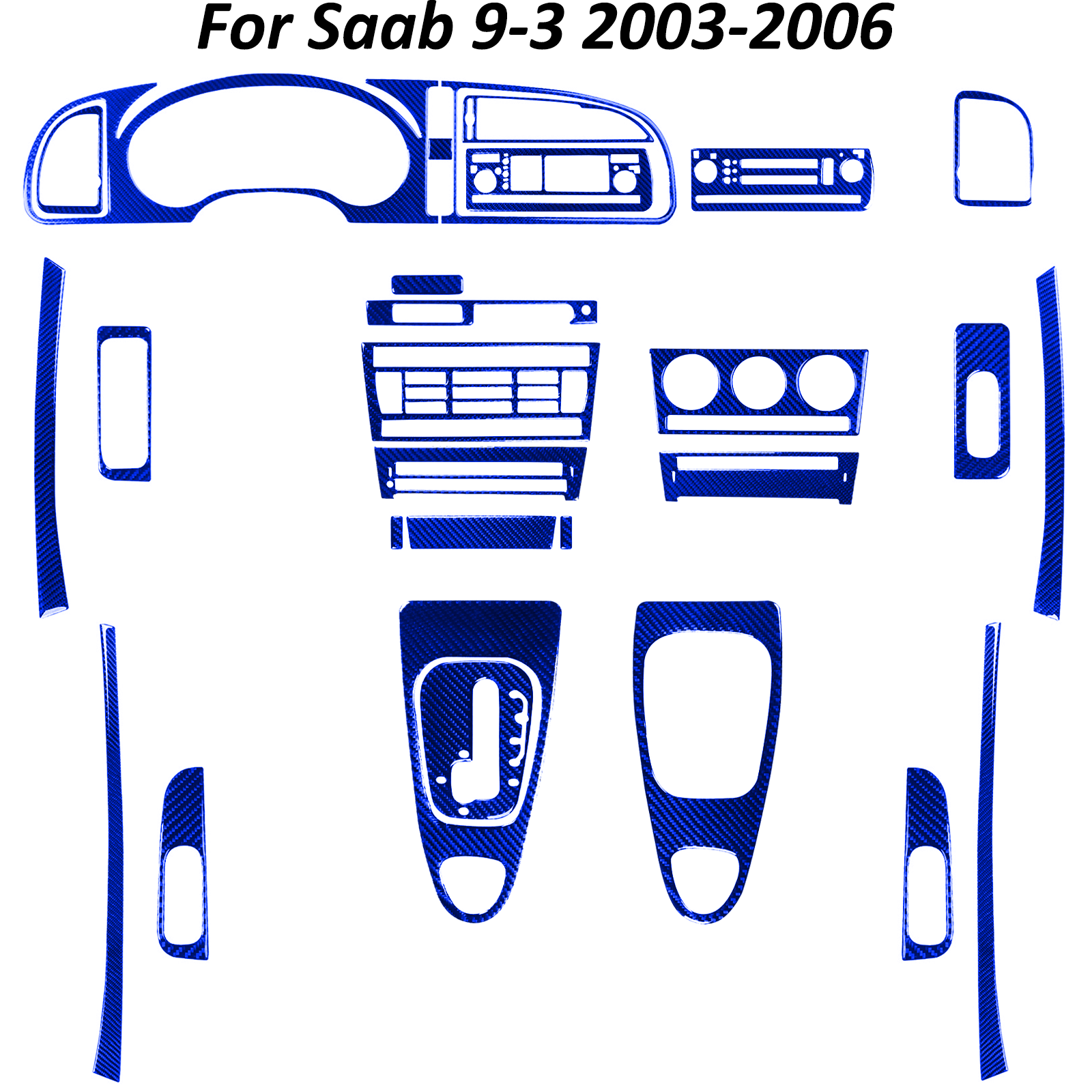 For Saab 9-3 03-06 24Pcs Blue Carbon Fiber Full Kits Interior Cover Trim Set