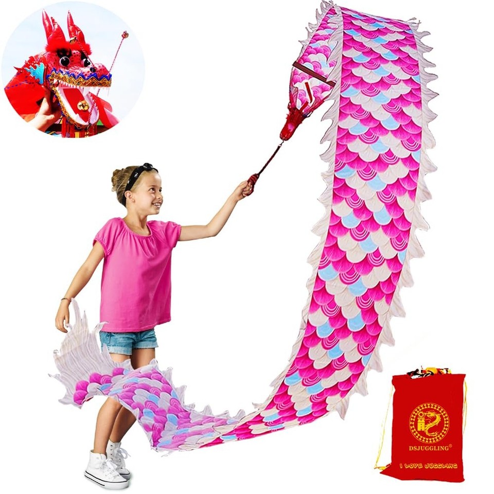 9.8 FT Pink Magic Cloud Dragon Ribbon Poi, 3 Meters Outdoor Dragon ...