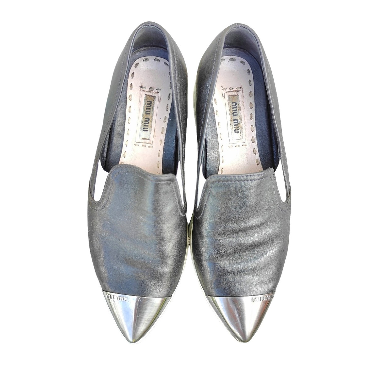Miu Miu Metal Cap Toe Leather Platform Slip On Sneakers Size Miu Miu Metal Cap Toe Leather Platform Slip On Sneakers Size