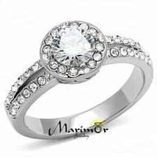 Women's 1.2 Ct Round Cut Zirconia Stainless Steel Halo Engagement Ring Size 5-10