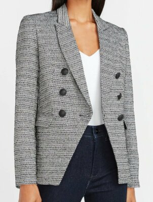 EXPRESS BLACK WHITE TEXTURED METALLIC DOUBLE BREASTED NOVELTY BUTTON BLAZER XS