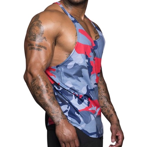 Mens Camo Stringer Sleeveless Tank Tops Gym Sports Workout Fitness Vest T-Shirts - Picture 11 of 12