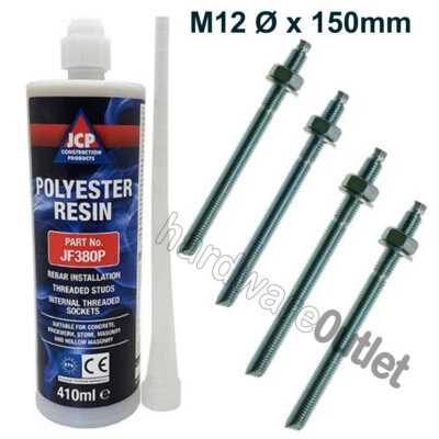 JCP Gallows Bracket Fixings Stud Bolts M12 x 150 Nuts & Washers/Injection Resin