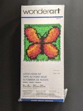 New Wonder Art Latch Hook Kit Orange Red Green Butterfly 8  x 8  NIP Sealed Boho