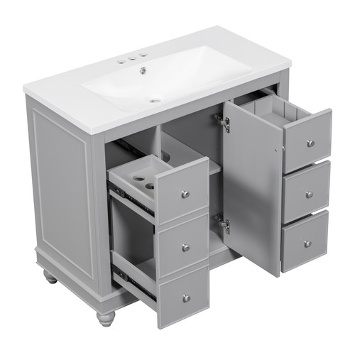 36" Bathroom Vanity w/Sink, 4 Drawers, Freestanding Bath Vanity Cabinet, Shelves - Picture 5 of 10