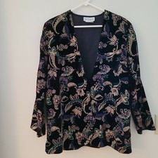 Womens sz large Vtg Velvet Purple Gold black green floral Blazer Tres Paquette